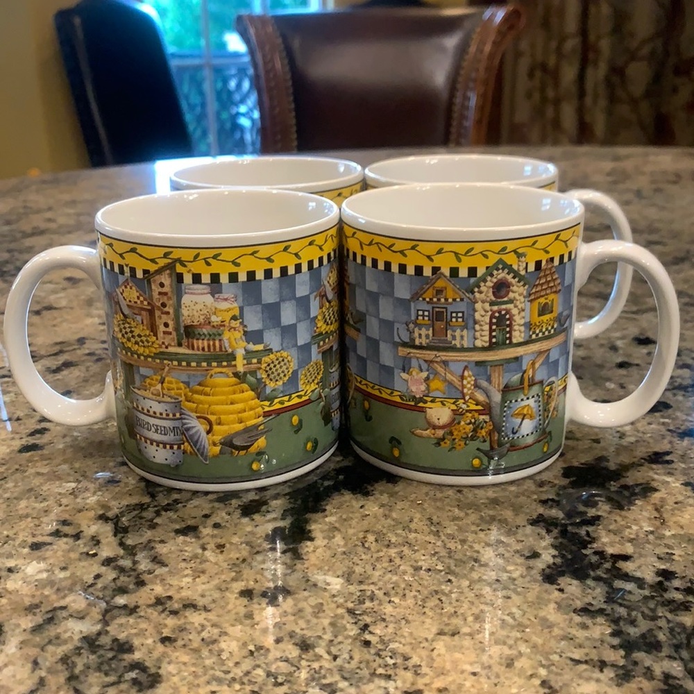 Garden Vignette Debbie Mumm Sakura Mugs  🐝 🦋 🌻